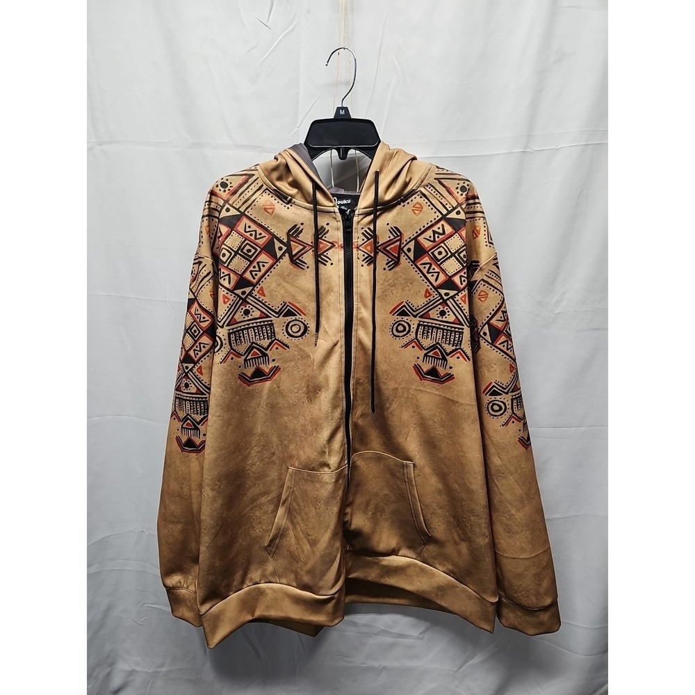 New Ouku Tribal Full Zip Polyester Pocket Hoodie‎ Sz 3xl NWT